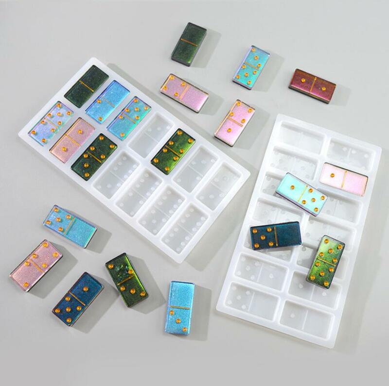 Pai-Molde de resina epoxi de silicona para dominó, molde de fundición con efecto espejo, arte de resina de juego, DIY, 2 piezas por juego