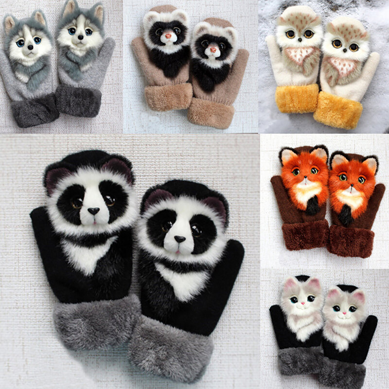 5-15 Years Fashion Winter Warm Children's Gloves Plus Velvet Thickened Cute Cat Cartoon Outfit Girls Christmas Gifts Kids Gloves