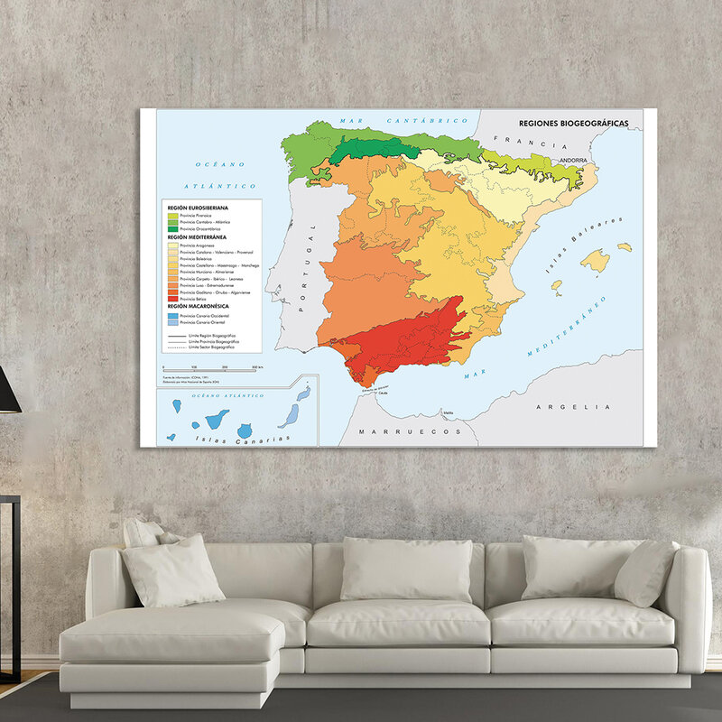 225*150cm mapa dystrybucji regionu hiszpanii (w języku hiszpańskim) włóknina płótno malarstwo ścienne plakat artystyczny Home Decoration szkolne