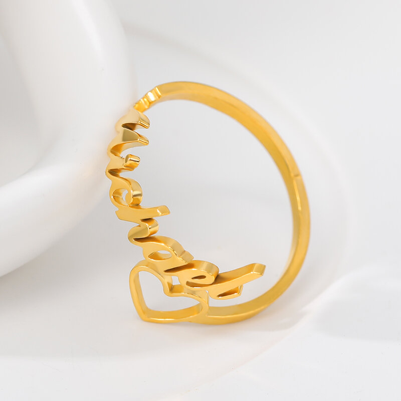 Anel de nome de coração personalizado de aço inoxidável anéis de cor de ouro personalizado para mulheres bff jóias anéis de banda de casamento melhor amigo presentes