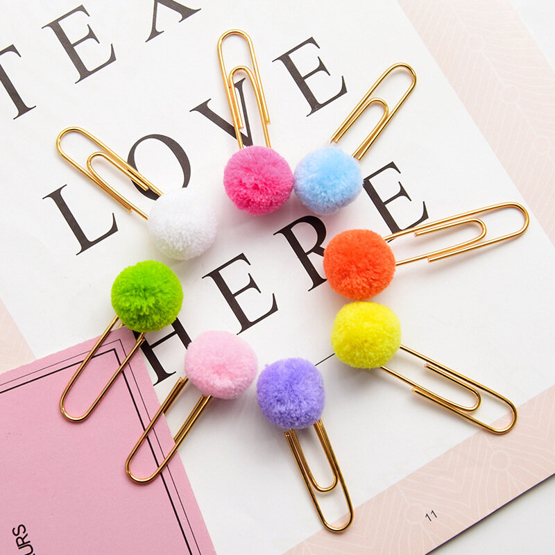 4 pcs/lot Girl Heart Colored Hair Ball Paper Clip Bookmark Promotional Gift Stationery School Office Supply Escolar Papelaria