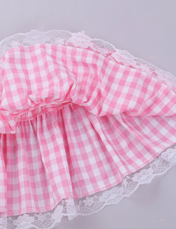 Розовая Мужская юбка с оборками, кружевная ажурная микро мини-юбка