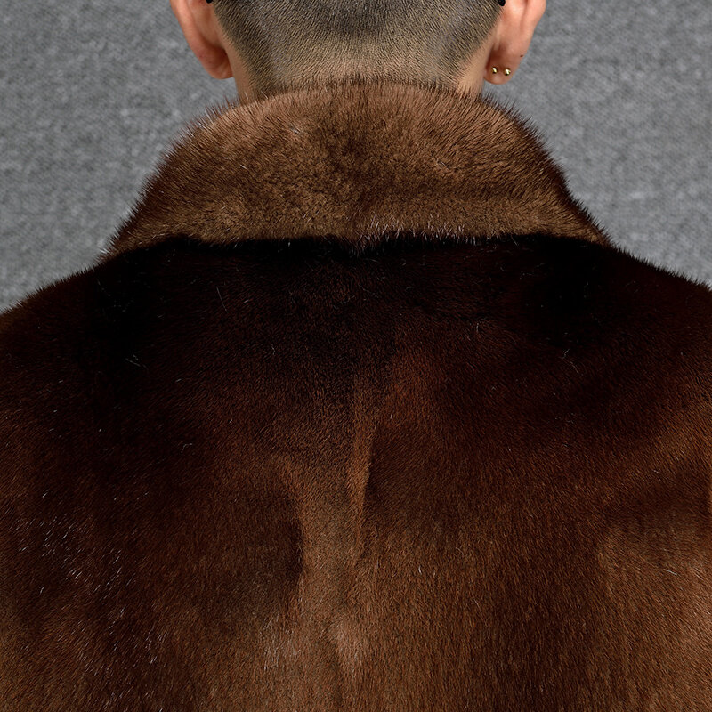 Мужская норковая шуба KJ2405, коричневая теплая зимняя шуба из натурального меха, короткая роскошная мужская шуба, 6906