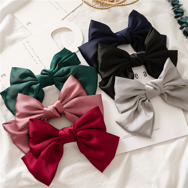 Fashion girls Large SizeSolid color bow satin Barrettes Hair Claws womans Hair Band Accessories Headdress