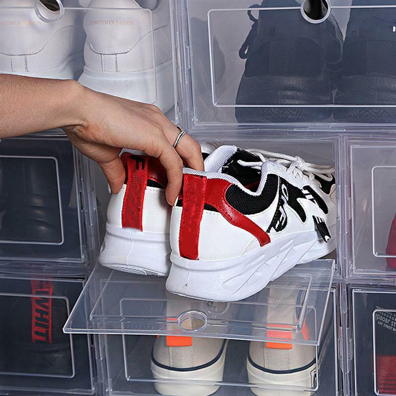 Caja de almacenamiento de zapatos de plástico de gran capacidad, 6 piezas, cajón transparente grueso, cajas de zapatos de plástico apilables