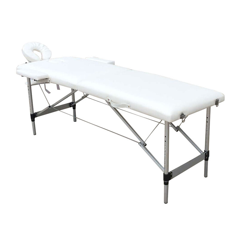 Mesa de massagem spa portátil dobrável 2 seções, equipamento de beleza profissional de pé facial de alumínio, 60cm de largura, [estoque no eua]