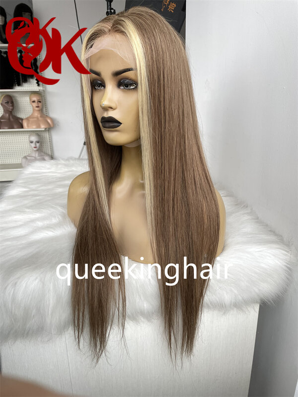 QueenKing hair 13x6 Lace Front Remy Human hair Color Wig with 2 pcs Hightlight Lace Wig 150% Density  Ombre Color Wigs for women