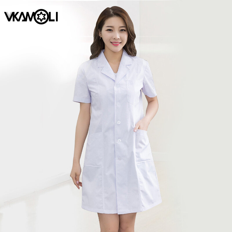 Casaco feminino de manga curta ou longa, uniforme de enfermeira, roupa de trabalho, casacos de laboratório