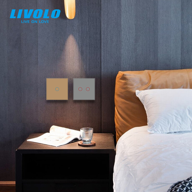 Livolo Standar Uni Eropa Touch Switch, 2Gang 2Way Kontrol 7 Warna Kaca Kristal Panel Dinding Lampu, 220-250V,C702S-1/2/3/5