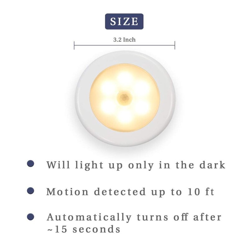 Lampu Malam Sensor Manik-manik 6LED Lampu LED Gerakan Inframerah PIR Otomatis Nyala dan Mati Daya Baterai Lemari untuk Lampu Dinding Rumah Tangga Kabinet