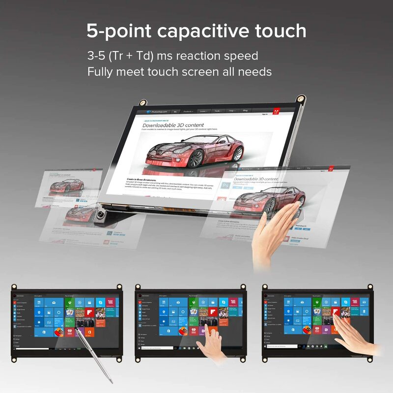 Raspberry Pi Touchscreen Monitor 7'' Touch Bildschirm mit HD Display IPS 1024x600 für Raspberry Pi 4 3 2 null B +