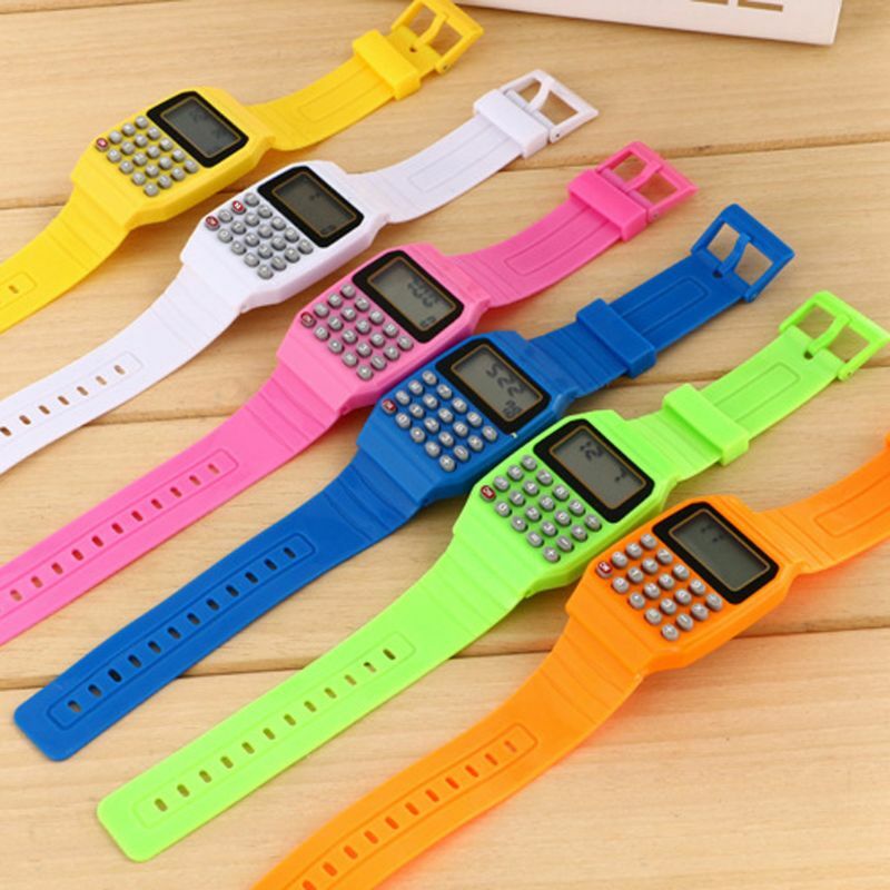 실리콘 날짜 다목적 전자 계산기 손목 시계, 어린이 패션