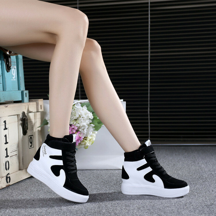 Zapatos Deportivos vulcanizados de fondo grueso para mujer, calzado informal de tacón con pendiente, color negro, alta calidad, novedad de 2021