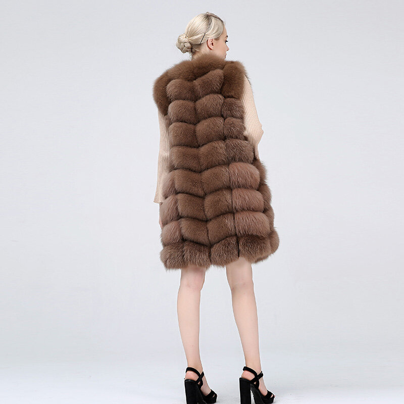 Manteau long en fourrure de renard véritable pour femme, veste en émail naturel