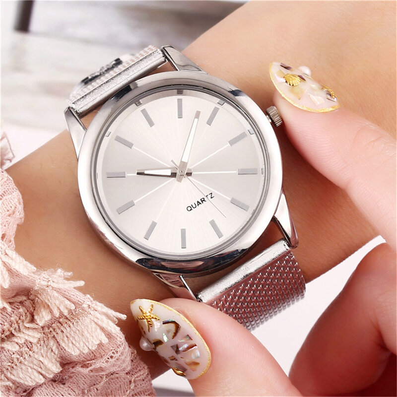 Часы наручные Женские кварцевые с магнитной застежкой, с сетчатым браслетом из нержавеющей стали