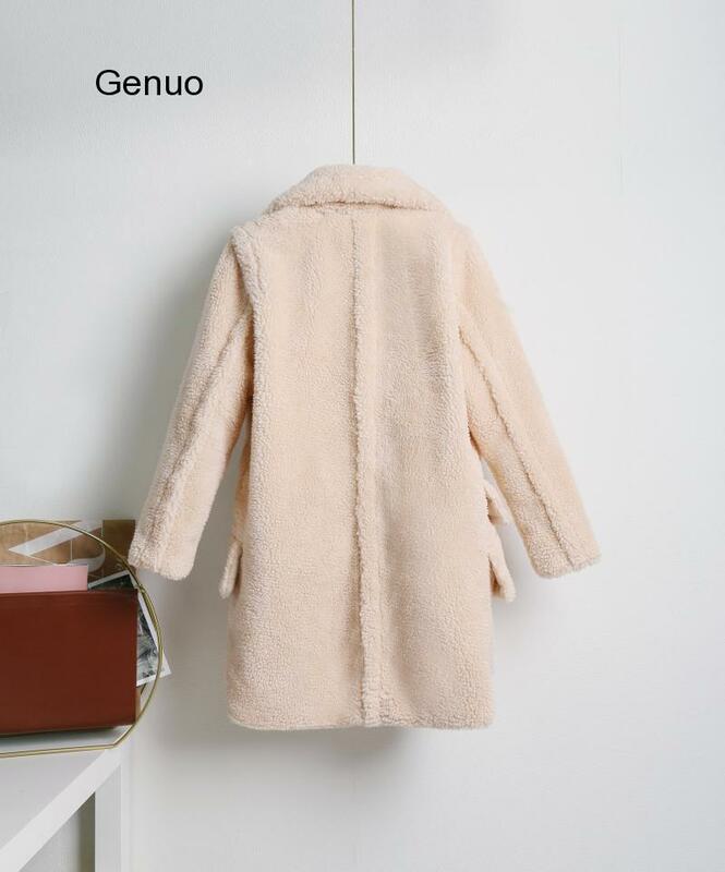 Abrigos gruesos de felpa para mujer, abrigo cálido de piel sintética, chaquetas holgadas con doble botonadura y bolsillos, invierno, 2020