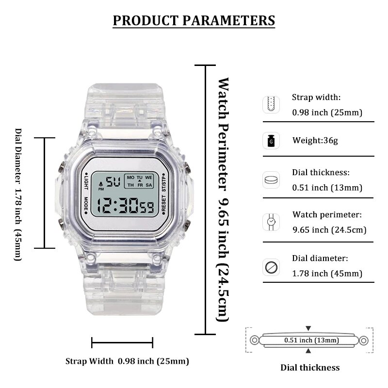 Reloj Digital transparente para Mujer, pulsera electrónica deportiva cuadrada, envío directo, nueva moda