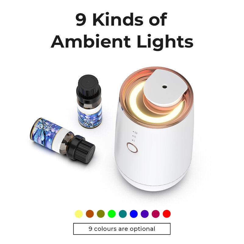 Hiinsts-difusor de aceites esenciales para coche, ambientador recargable por USB, 9 luces de colores, nebulizador de Perfume