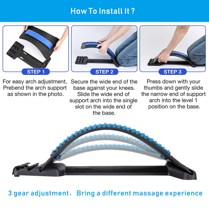 Multi-Level Adjustable Back Stretcher Trainer Acupuncture Massager Fitness Waist Neck Lumbar Cervical Spine Support Pain Relief