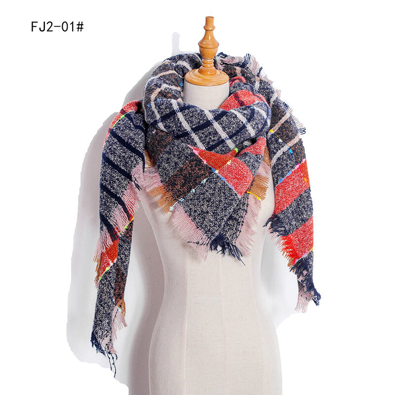 Lenço triangular de malha feminino, xale e envoltório xadrez de pashmina, lenço feminino foulard, casual feminino, inverno