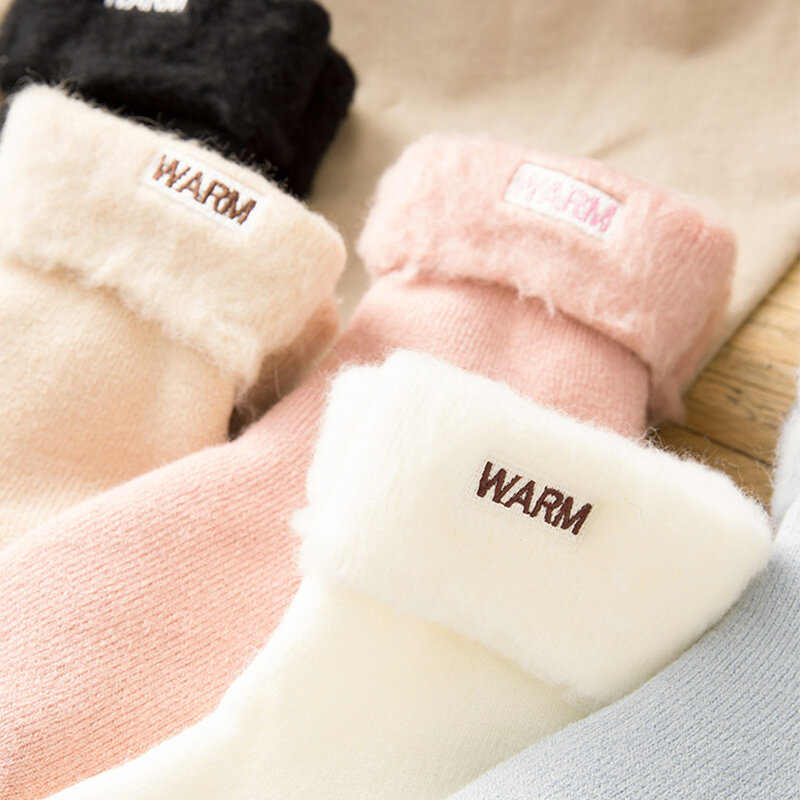 Sale Winter Cashmere Soft Socks Fleece Thicken Solid Thermal 5 Pairs Womens Socks