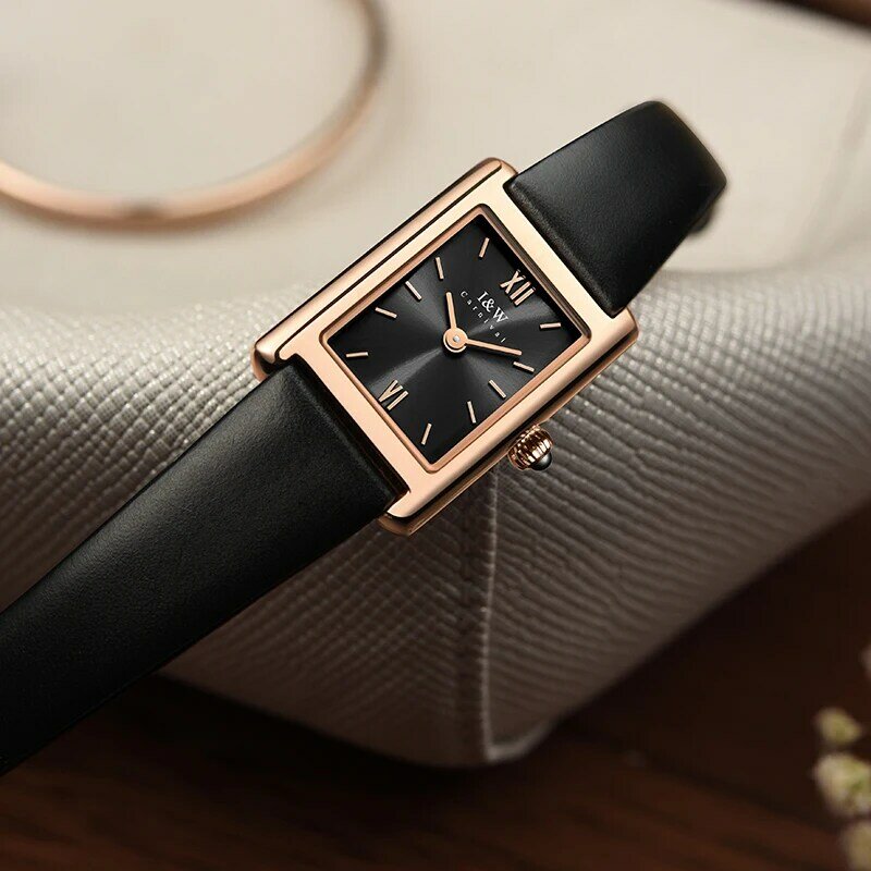 2022 neue Mode quadratische Uhr für Frauen Luxusmarke i & w Schweiz gemacht Quarz Armbanduhr Saphir Leder Kleid Damen uhr