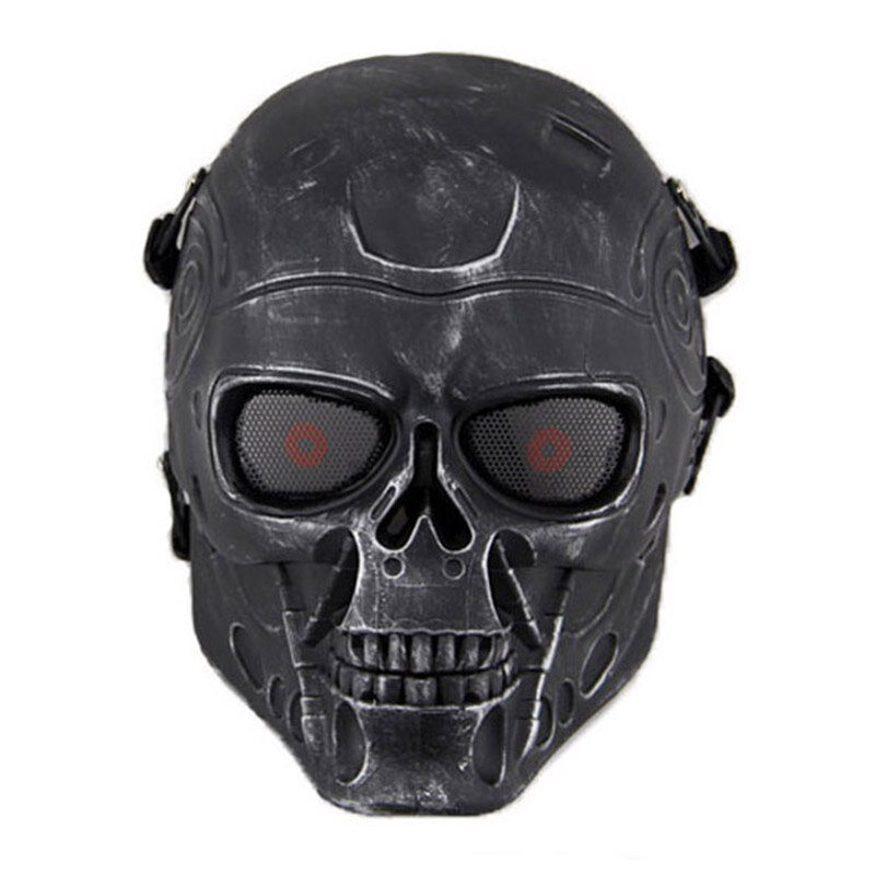Topeng Pelindung Logam Airsoft Topeng Wajah Penuh Taktis Tengkorak Terminator Tentara Militer Paintball CS Wargame Topeng Pesta Halloween