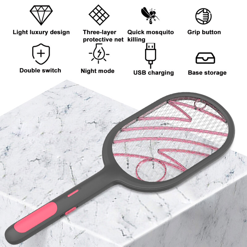 New 3000V Electric Insect Racket Swatter Zapper USB 1200mAh Rechargeable Mosquito Swatter Kill Fly Bug Zapper Killer Trap