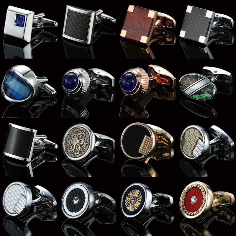 男性用カーボンファイバーカフスボタン,高品質,クリスタル,シルバーとブラックのオパールボタン,結婚式やビジネス用のジュエリー