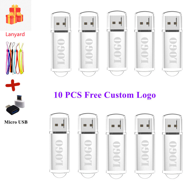 Khuyến Mãi 10 Cái/lốc Đèn LED Cổng USB Personalizado Pendrive Logo Tự Do 32GB 16GB 8G 4GB 64GB chụp Ảnh Tặng Usb 2.0 Bộ Nhớ