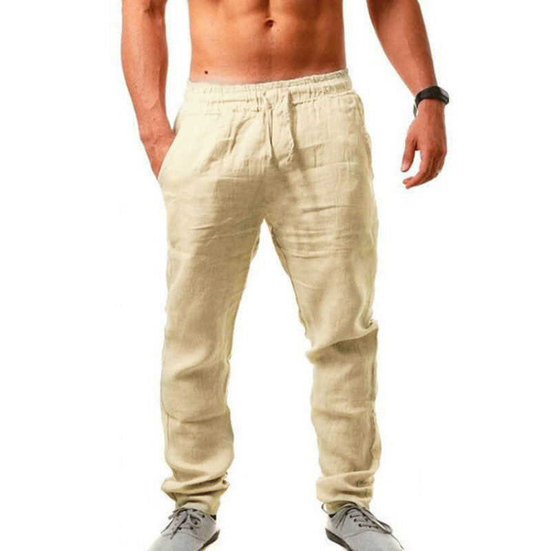 Nowy S-4XL 9 kolorów duże męskie bawełniane lniane spodnie męskie oddychające spodnie bielizna w jednym kolorze Fitness Streetwear
