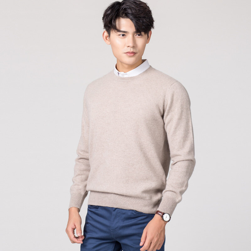 Suéter de lana para hombre, jersey de cuello redondo