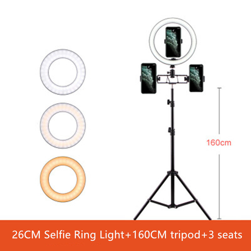 26cm LED Selfie lampa pierścieniowa z możliwością przyciemniania z USB lampa wideo fotografia lampa pierścieniowa z stojak trójnóg do makijażu Vanity Live Fill Lamp