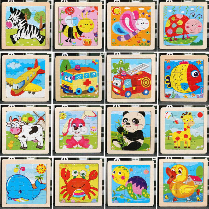 Puzle de madera con forma de Color para niños pequeños, juguete educativo con dibujos de animales, 17 estilos