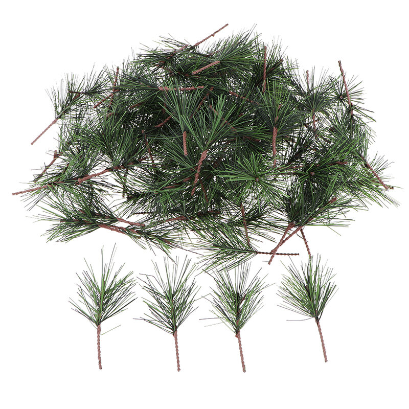 Feuilles vertes de pin artificielles, branches pour noël, embellissement vert d'hiver et décor de jardin de maison, 100 paquets