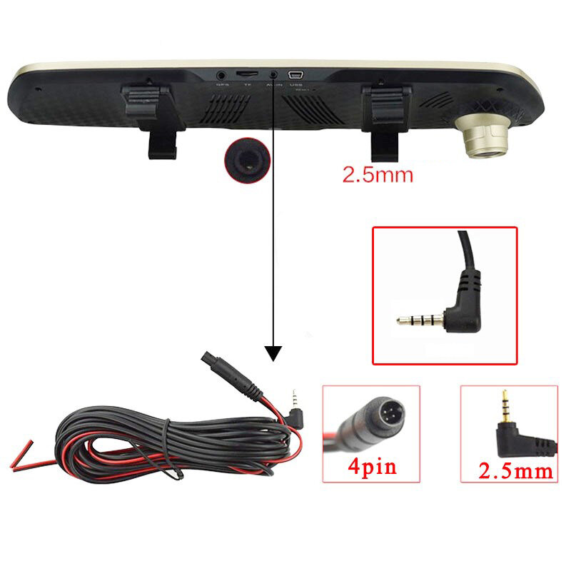 Kabel Kamera DVR Mobil 5 Pin 2.5Mm Port Jack 4pin Senar Ekstensi Video untuk Kamera Tampilan Belakang Kendaraan