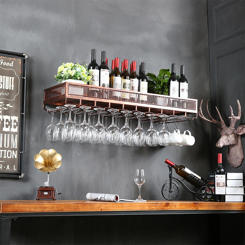 크리에이티브 와인 잔 걸이 랙, 레드 와인 컵 홀더, 레스토랑 철 보관 벽, 거꾸로 걸이식 와인 랙