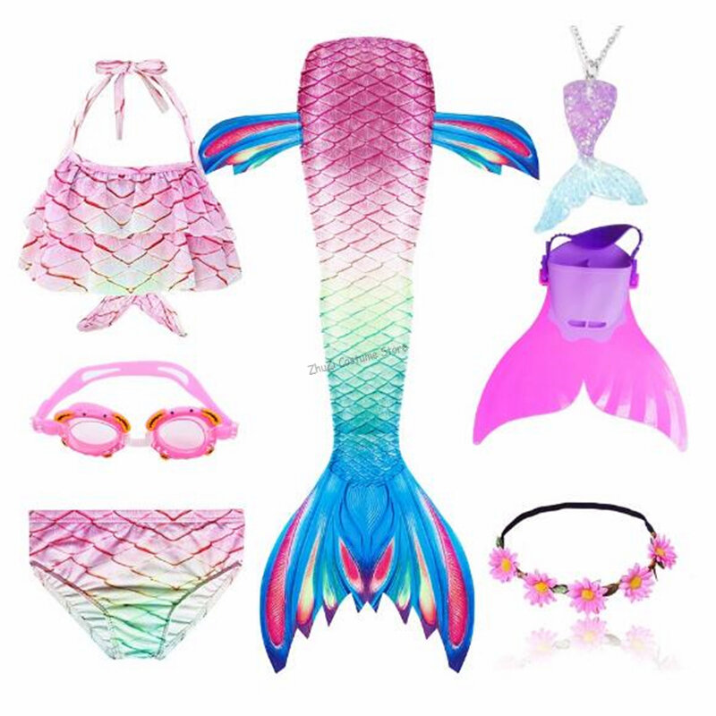 2020 New Kids Girls Mermaid Tail With Fin Swimsuit Bikini Bathing Suit Dress For Girls With Flipper Monofin For Swimming
