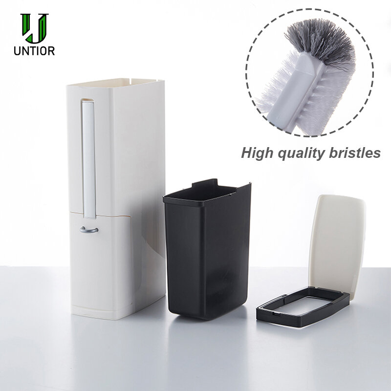 UNTIOR 6L Plastic Trash Can with Toilet Brush Dustbin Garbage Bucket Waste Bin Trash Bin Multi-function Bathroom Cleaning Tools
