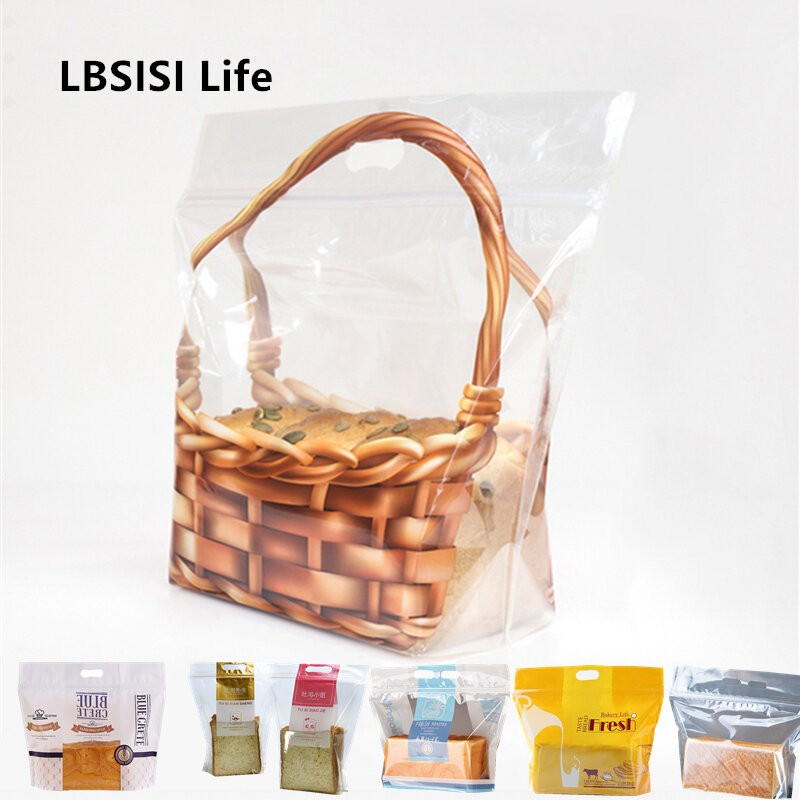 LBSISI Life-플라스틱 과일 토스트 빵 식품 보관 가방 50 개, 창문 지퍼 손잡이 포함, 파티 웨딩 용품, 테이크아웃 가방