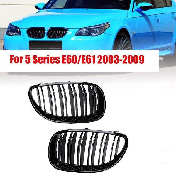 Rejilla delantera de riñón doble para BMW, accesorio de color negro con acabado brillante, modelos serie 5: E60, E61, M5, 520I, 535I, 550I, años 2003 a 2010, Sedan