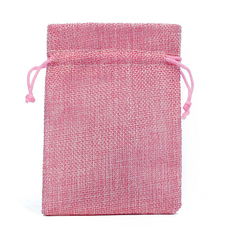 1 Uds bolsas de regalo con cordón arpillera Natural bolsa de joyería arpillera yute bolsas de regalo joyería embalaje bolsas de boda Favor bolsas rosa