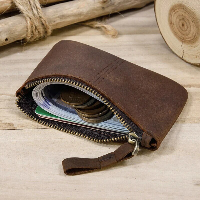 ของแท้หนัง Zipper เหรียญกระเป๋าสตางค์ Wowen ธรรมชาติหนังสั้นกระเป๋าถือเปลี่ยนกระเป๋าสตางค์ Man Clutch กระเป๋าสตางค์