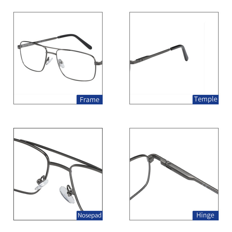 BLUEMOKY 처방 프로그레시브 안경, 남성 더블 빔 광학 근시 안경 프레임 블루라이트 차단 광변색 안경