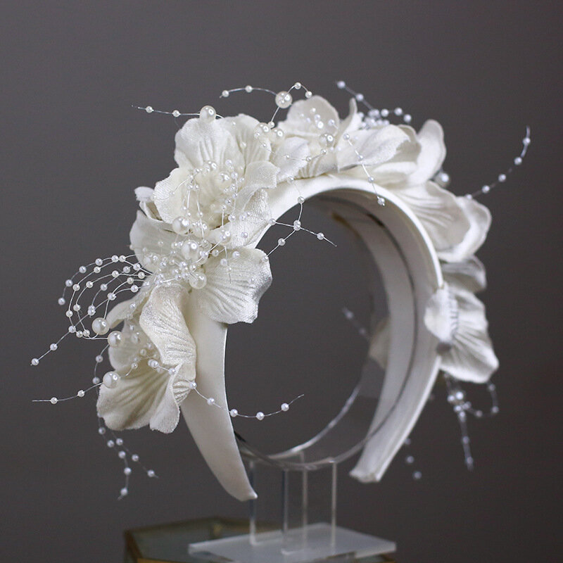 Francês branco flor hairband feminino elegante tiara casamento noiva acessórios de cabelo