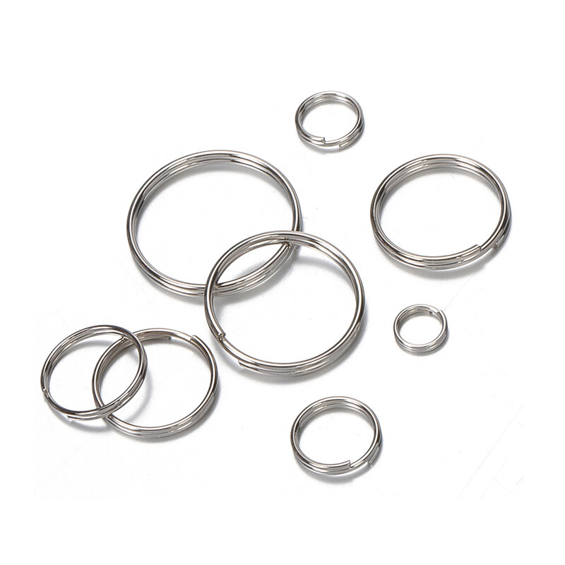 Conector do anel chave de aço inoxidável 304 para DIY Keychain Making, Double Loop Circle, Bezel Acessórios, 10mm, 12mm, 18mm, 20mm, 50Pcs