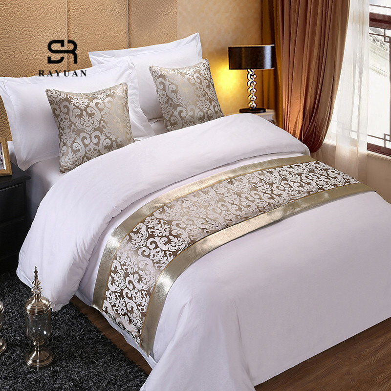 RAYUAN Champagne Floral Bedspreads Bed Runner Throw Bedding Single Queen King Bed Cover Towel Home Hotel Decorations