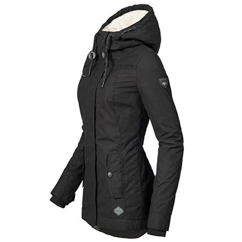Jaqueta feminina parca de inverno, casaco grosso de algodão com capuz, quente, casaco feminino à prova de vento, sobretudo com zíper bolso e cordão