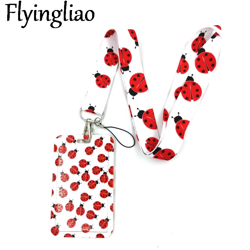 Ladybird Insect Creative Lanyard Card Holder Student Hanging Neck Phone Lanyard Badge Subway Access Card Holder Accessories Gift