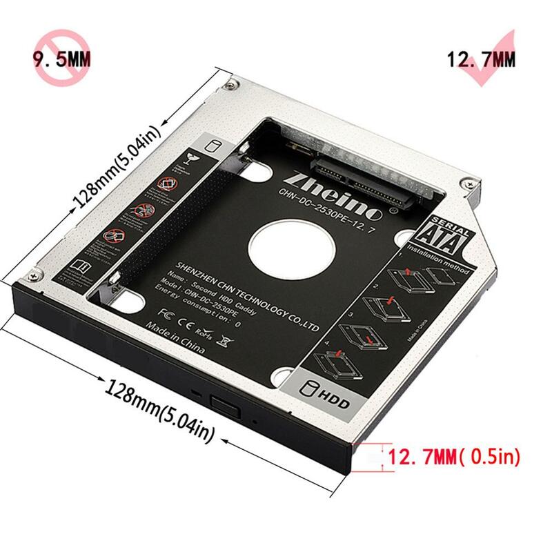 Zheino 2.5 SATA3 12.7Mm 2nd Paduan Aluminium HDD Kadi Adaptor Kasus untuk CD/DVD-ROM Optik Hard Drive